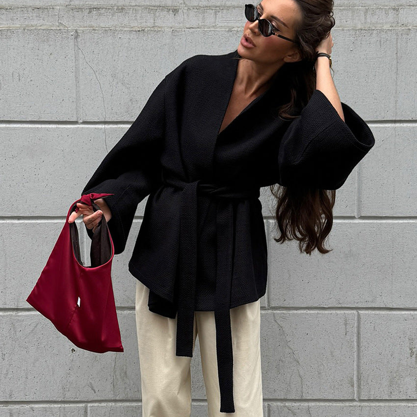 Women's V-neck Lace-up Chanel-style Long-sleeve Jacket