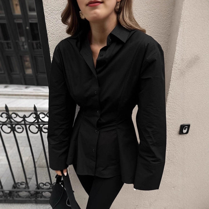 Waist-tucking Pleated Women's Elegant Pure Cotton Shirt