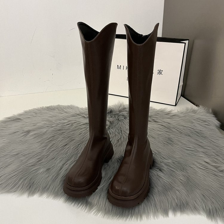 Women's Fashionable And Versatile Back Zipper Thigh-high Boots