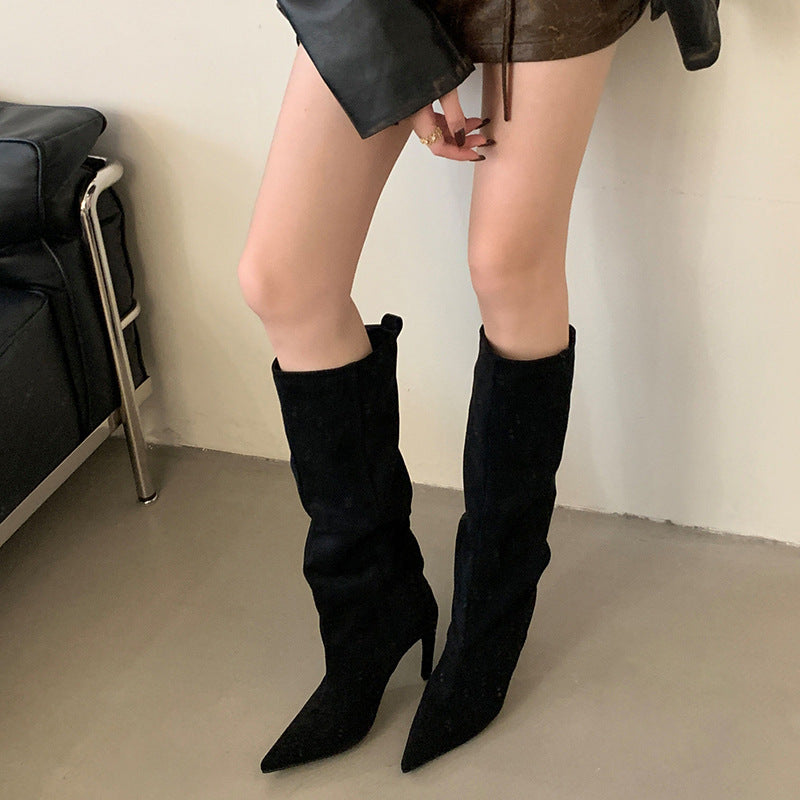 European And American Style Fashion Pointed High Boots Simple And Elegant
