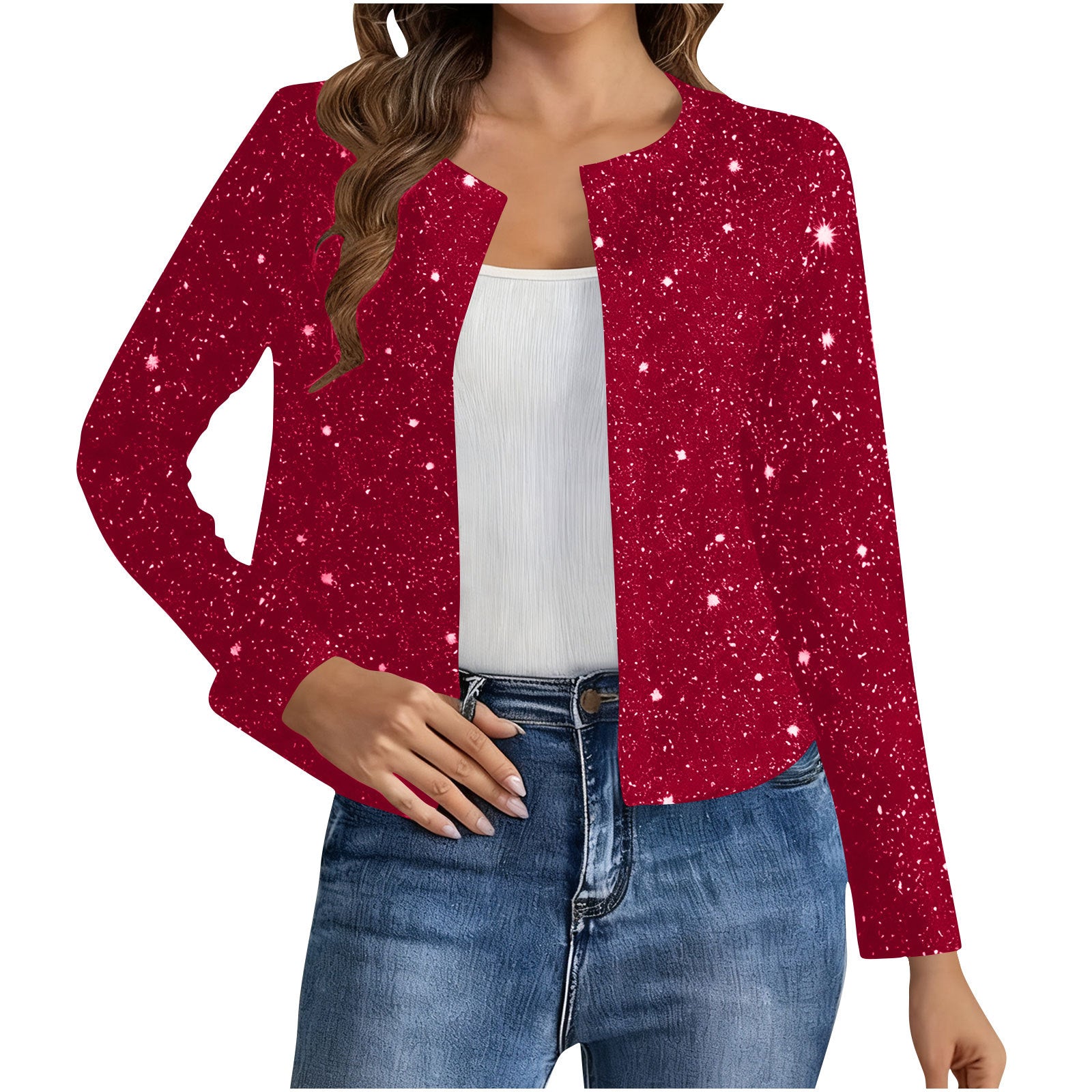 Fashionable Cardigan Long-sleeve Gold-foil Jacket For Women