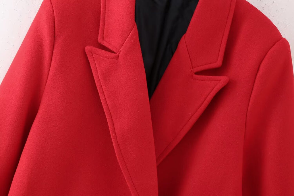 Double Breasted Long Red Overcoat