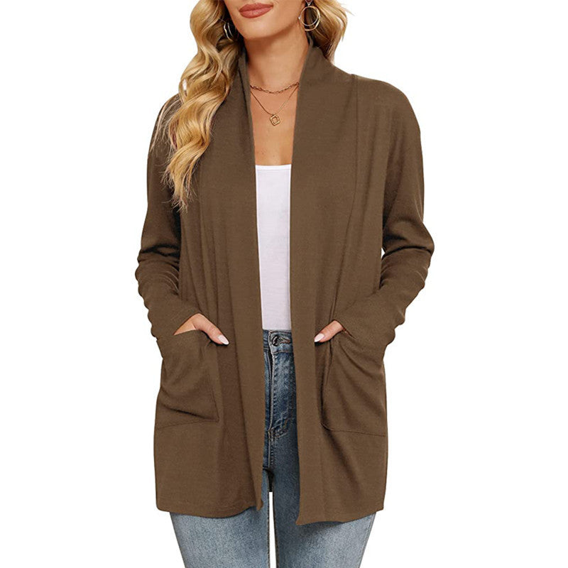 Women's Casual Loose Long Sleeve Pocket Cardigan