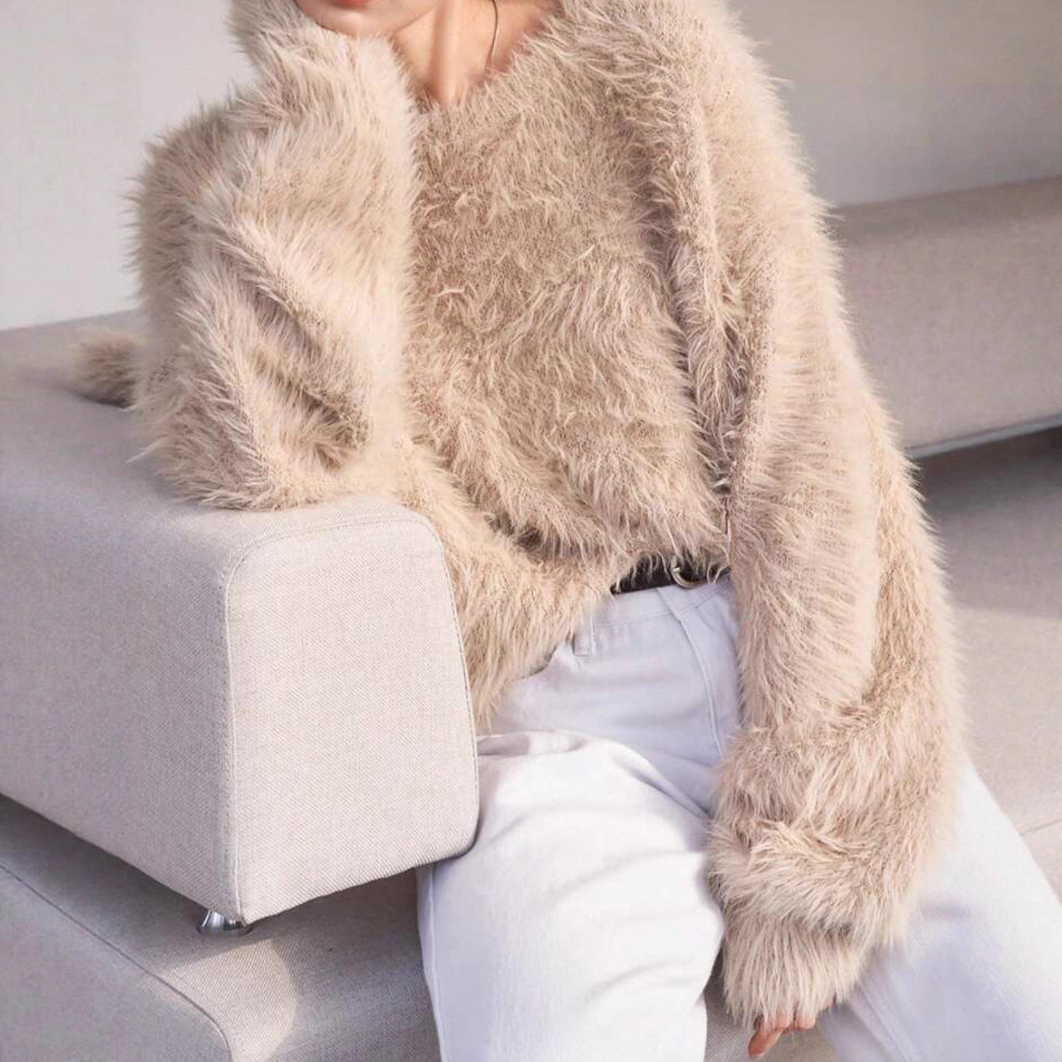 Women's Thickened Solid-Color Versatile Crew-Neck Sweater