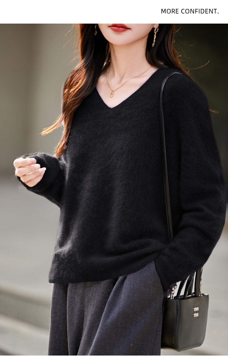 V-neck Cashmere Knit Women's Loose-fit Sweater