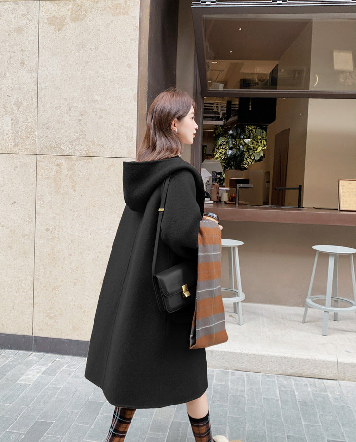 Wool Mid-length Hooded Wool Coat