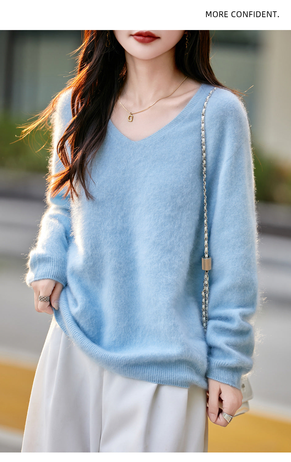 V-neck Cashmere Knit Women's Loose-fit Sweater