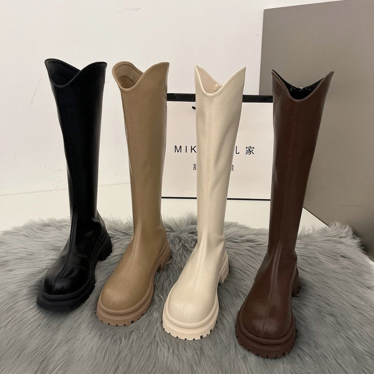 Women's Fashionable And Versatile Back Zipper Thigh-high Boots