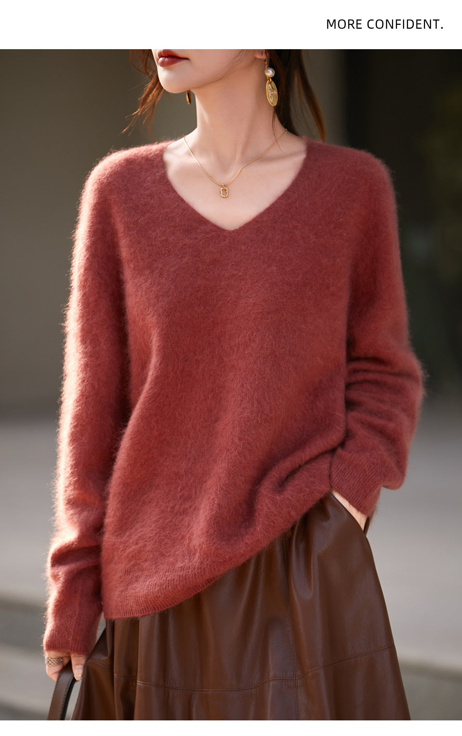 V-neck Cashmere Knit Women's Loose-fit Sweater
