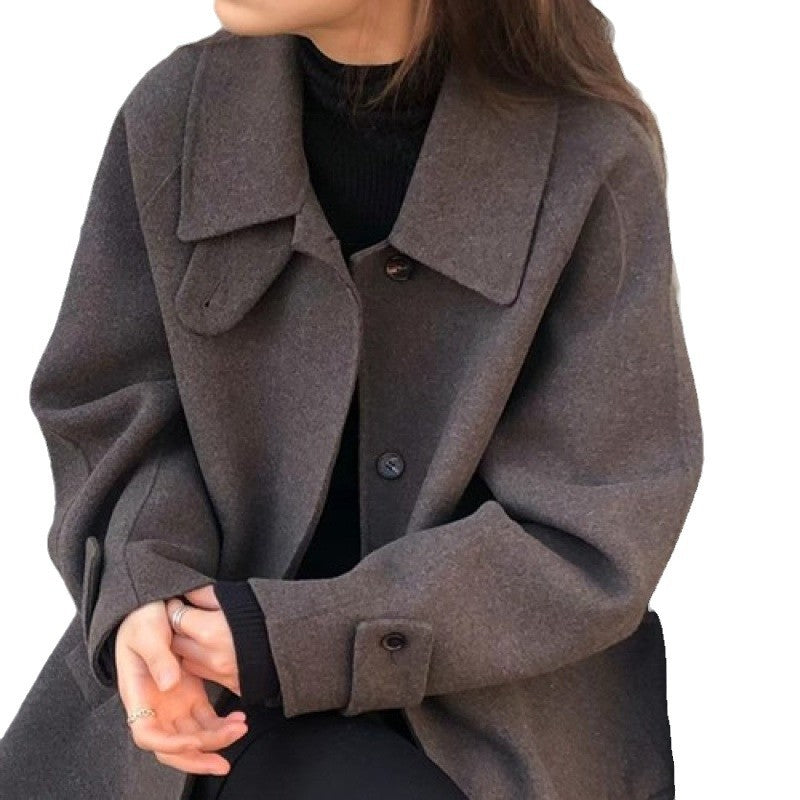 Black Short Wool Coat Outerwear Thickened Design Elegant And Sophisticated Style Petite Figures