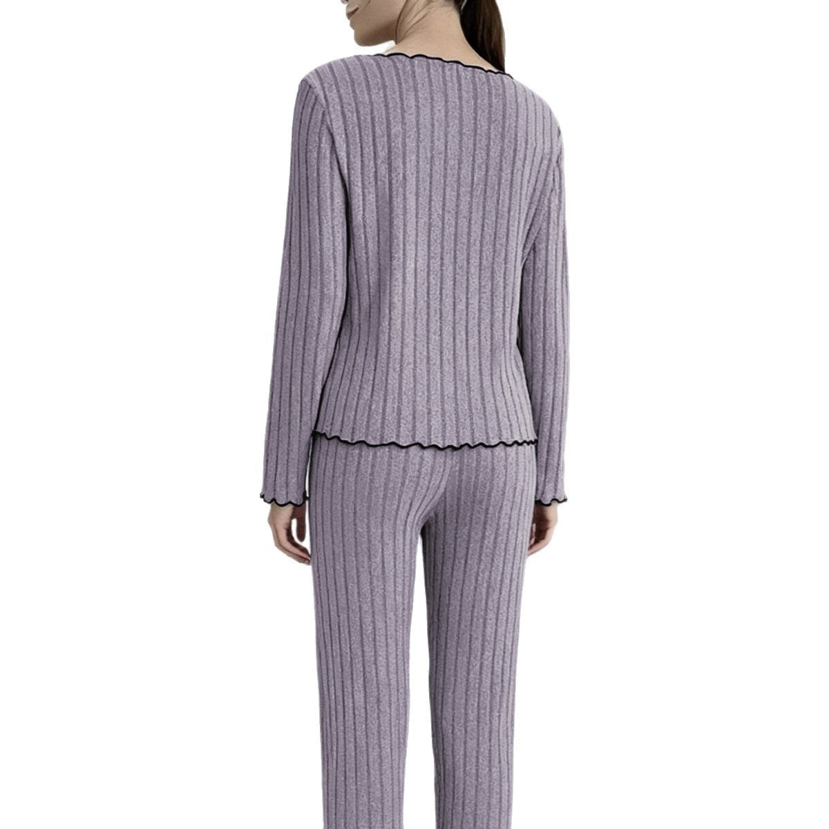 European And American-style Solid-color Ruffled-edge Minimalist Pajama Set