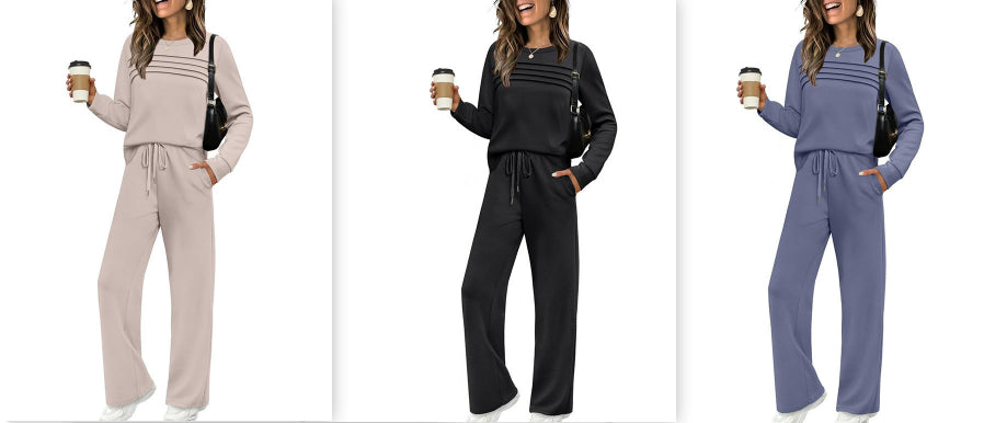 Women's Casual Elastic Waist Trousers Wide-leg Pants