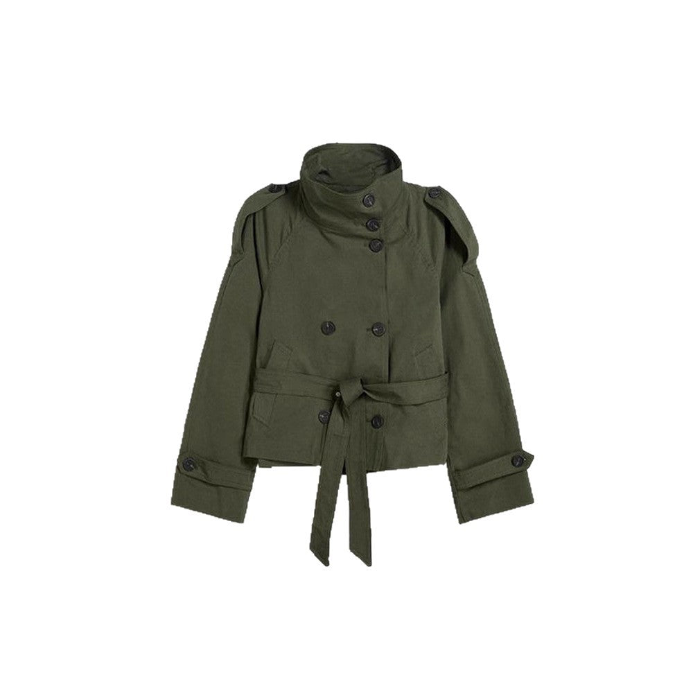 Retro Lapels Design Double Breasted Lace Up All-match Long Sleeve Short Trench Coat