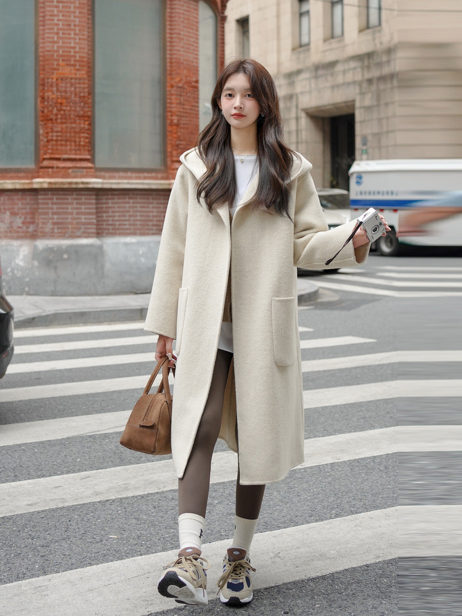 Wool Mid-length Hooded Wool Coat