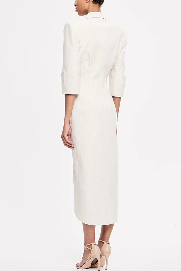 Women's Slim-fit Fashionable Suit-style Slanted-neck Solid-color Dress