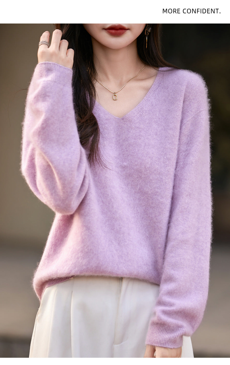 V-neck Cashmere Knit Women's Loose-fit Sweater