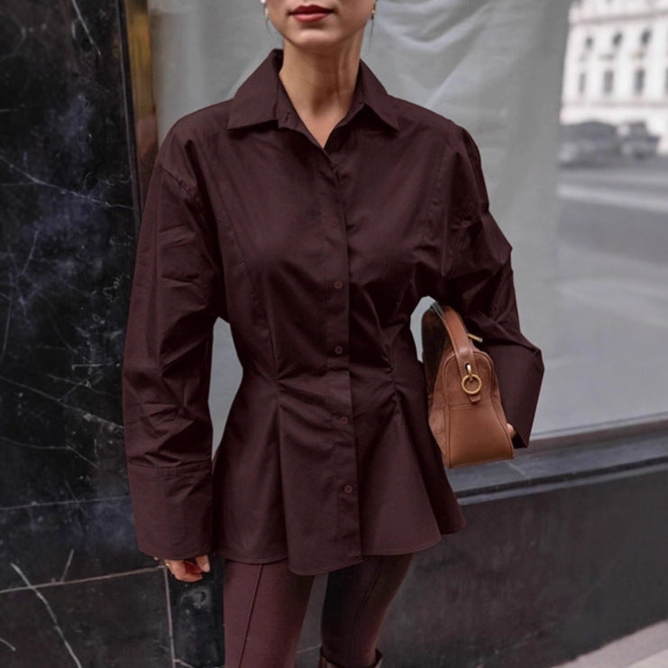 Waist-tucking Pleated Women's Elegant Pure Cotton Shirt