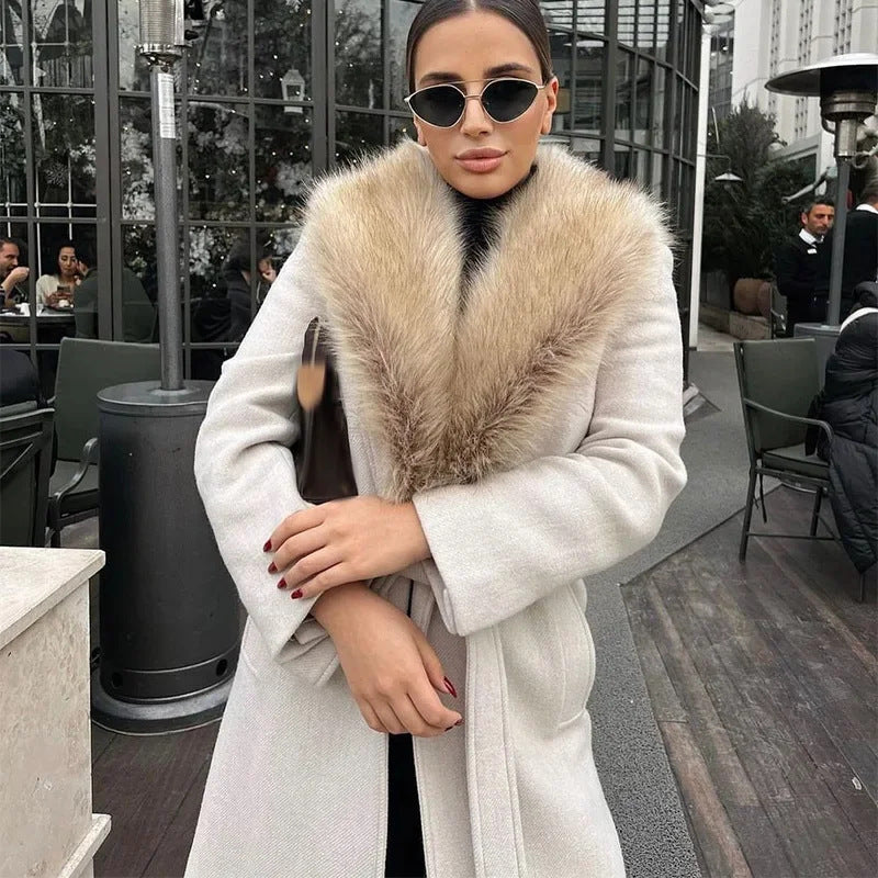 Women's Personality Street Lace-up Turn-down Collar Long-sleeved Coat