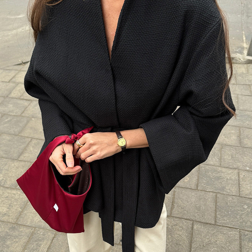 Women's V-neck Lace-up Chanel-style Long-sleeve Jacket