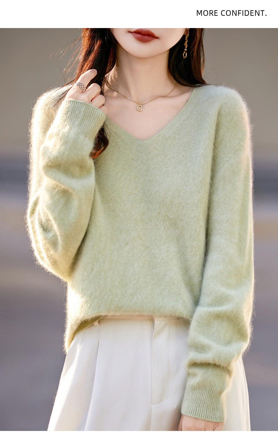 V-neck Cashmere Knit Women's Loose-fit Sweater