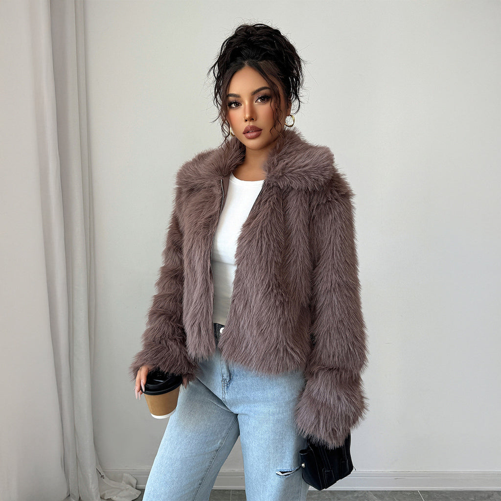 Elegant Elegant Style All-match Fluff Long-sleeved Overcoat Coat For Women