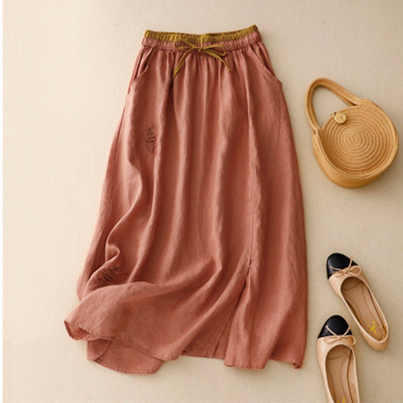 Women's Color-block Skirt With Elastic Waist