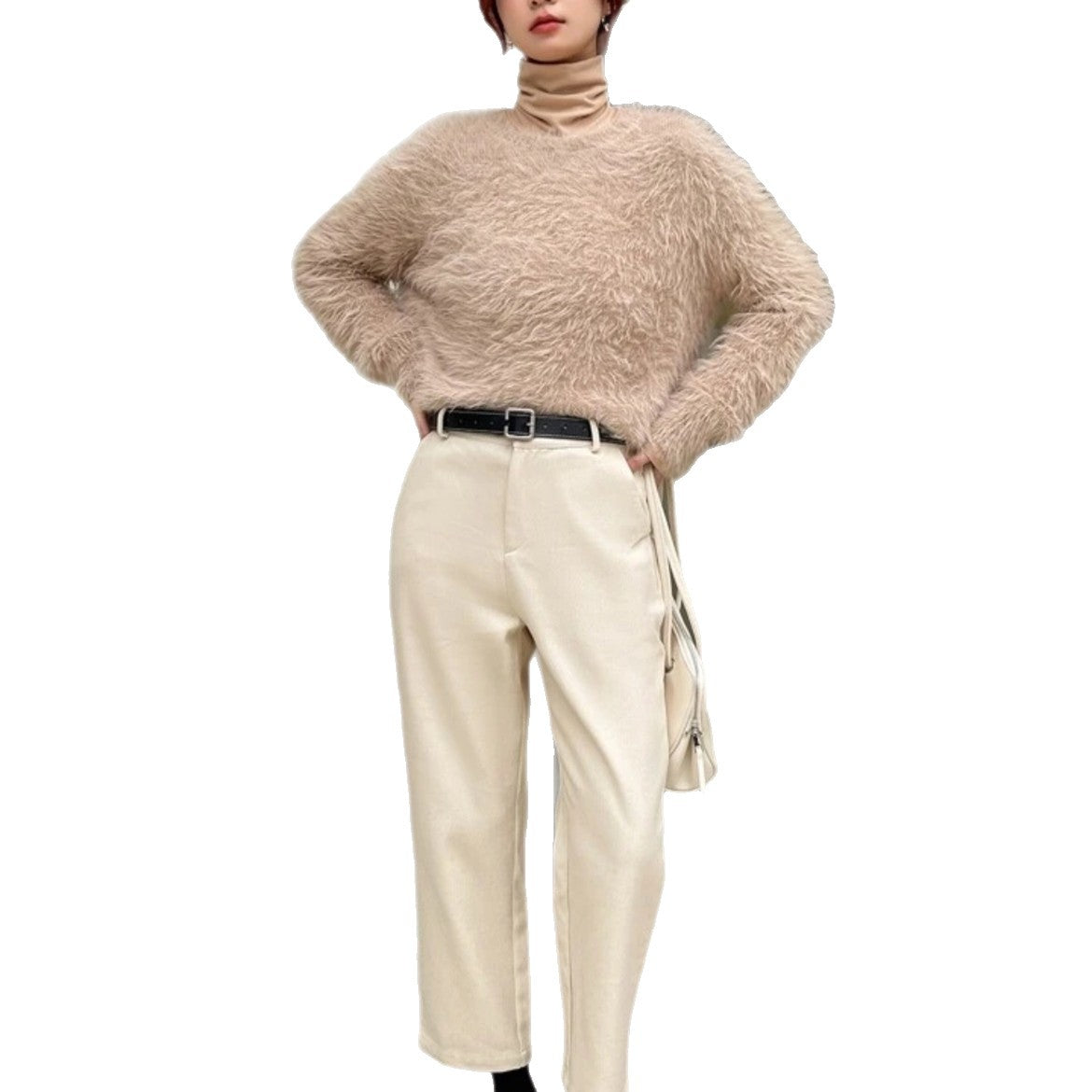 Women's Thickened Solid-Color Versatile Crew-Neck Sweater