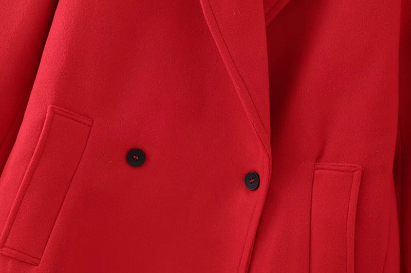 Double Breasted Long Red Overcoat