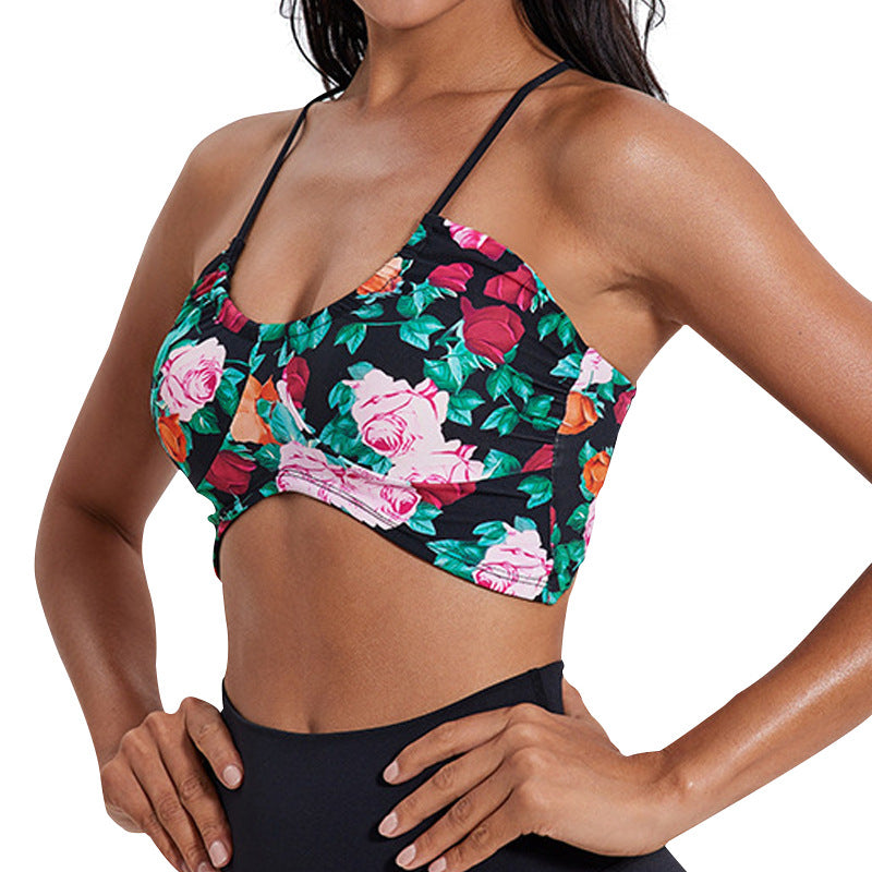 Fixed-style Leopard-print U-neck Sports Bra