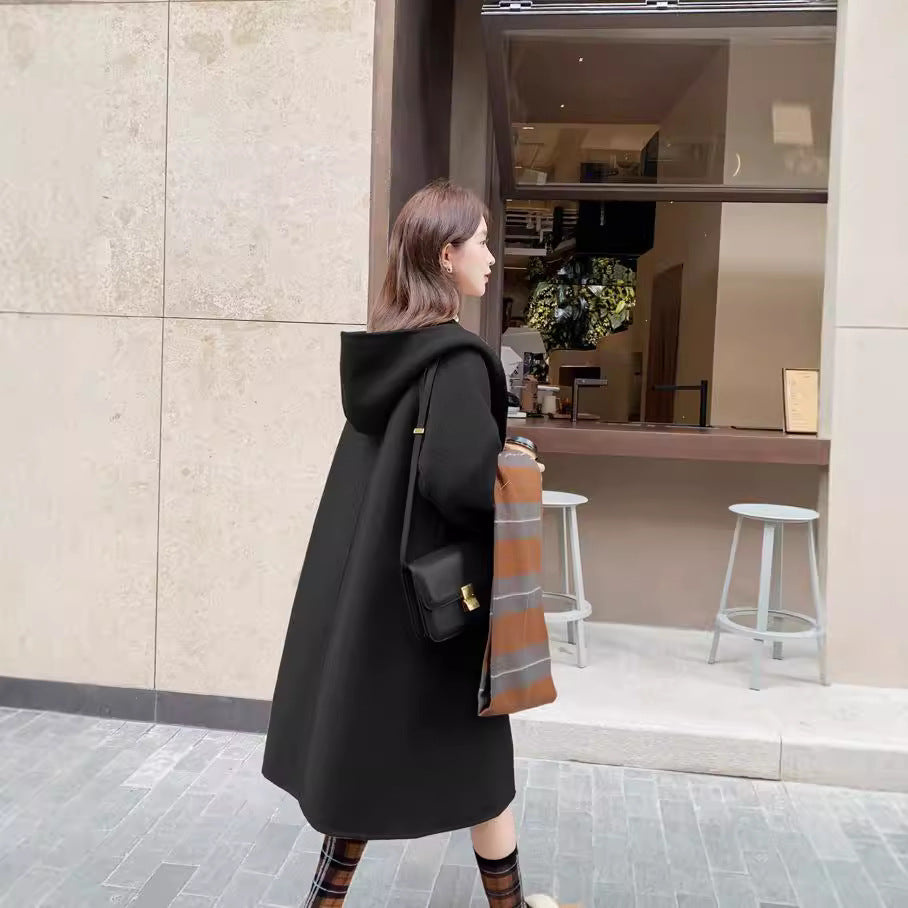 Wool Mid-length Hooded Wool Coat