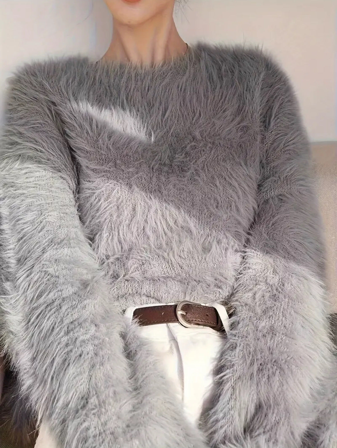Women's Thickened Solid-Color Versatile Crew-Neck Sweater