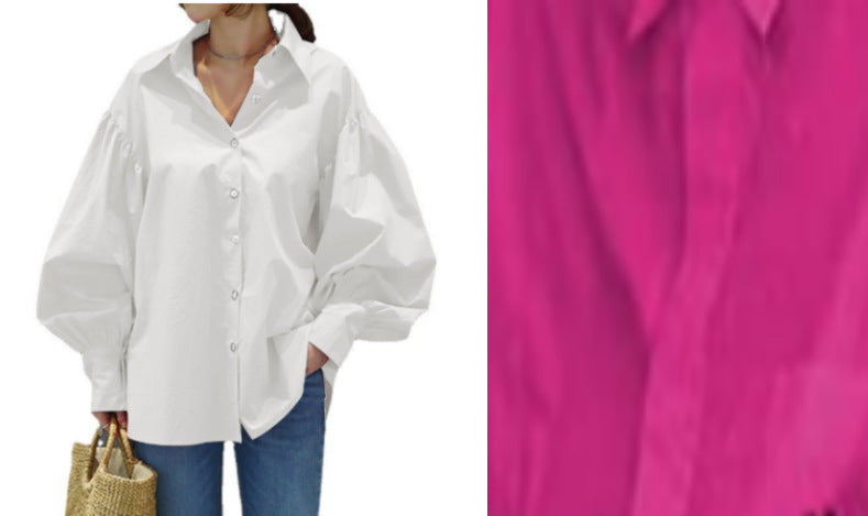 Women's Casual Shirt Lantern Sleeve Lapel Top