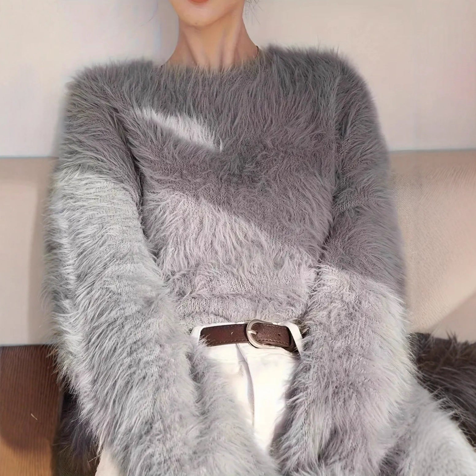 Women's Thickened Solid-Color Versatile Crew-Neck Sweater