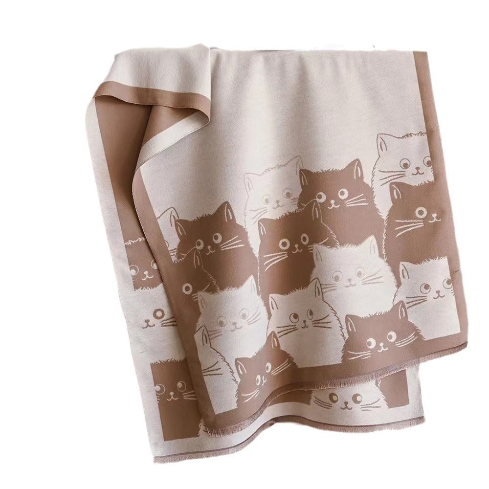 Double-sided Double-wear Student Faux Cashmere Scarf Cartoon Design For Autumn And Winter