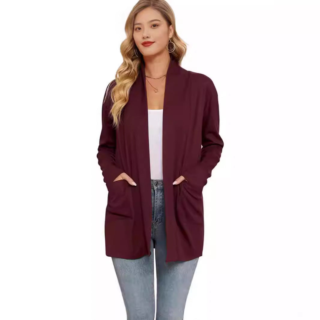Women's Casual Loose Long Sleeve Pocket Cardigan