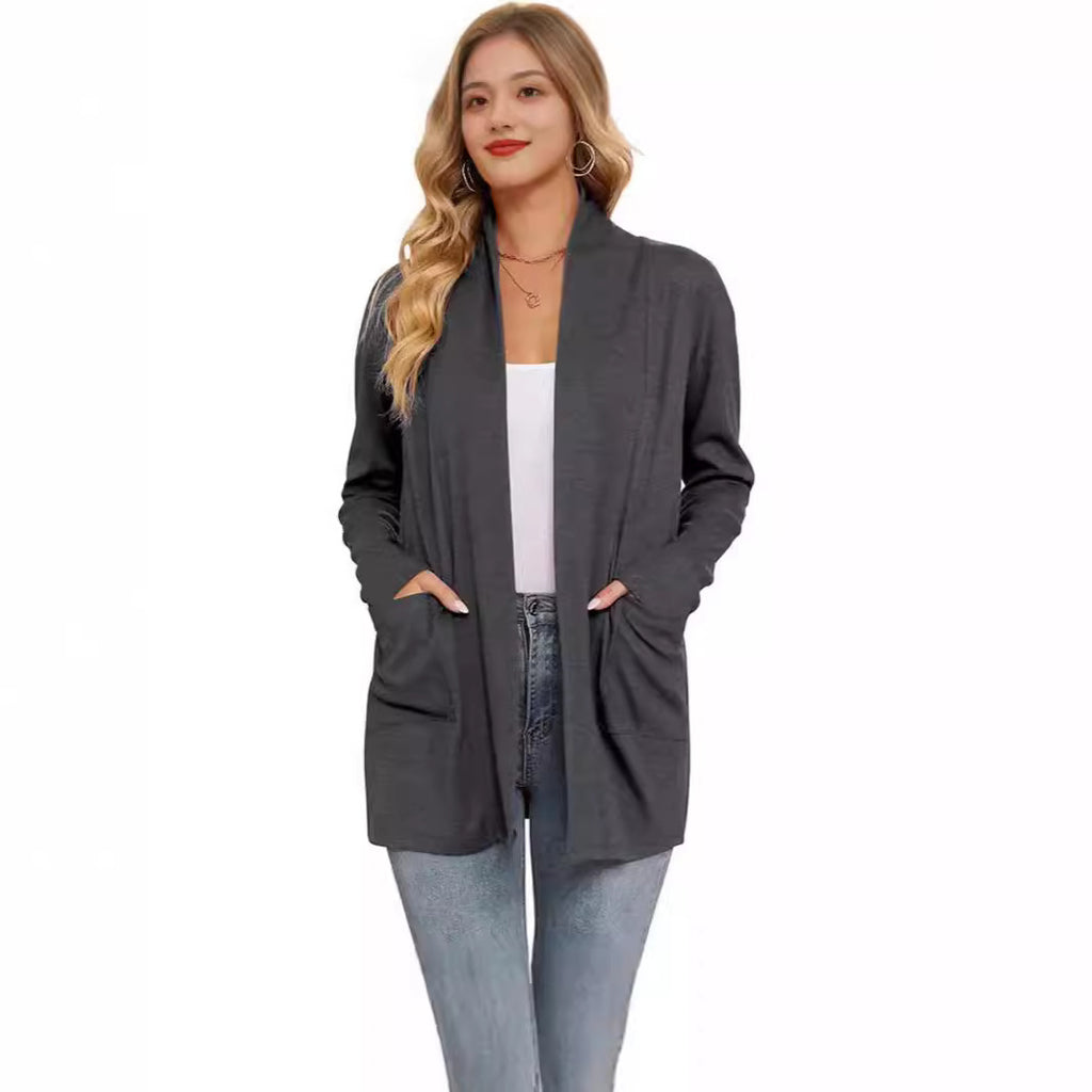 Women's Casual Loose Long Sleeve Pocket Cardigan