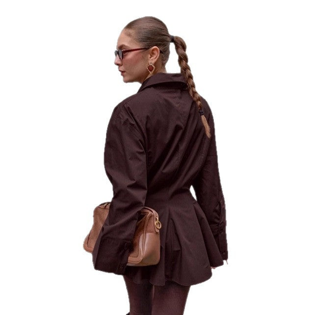 Waist-tucking Pleated Women's Elegant Pure Cotton Shirt