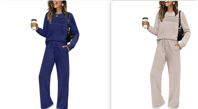 Women's Casual Elastic Waist Trousers Wide-leg Pants