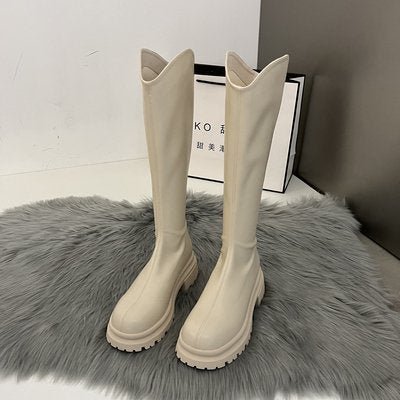 Women's Fashionable And Versatile Back Zipper Thigh-high Boots