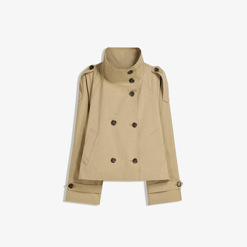 Retro Lapels Design Double Breasted Lace Up All-match Long Sleeve Short Trench Coat