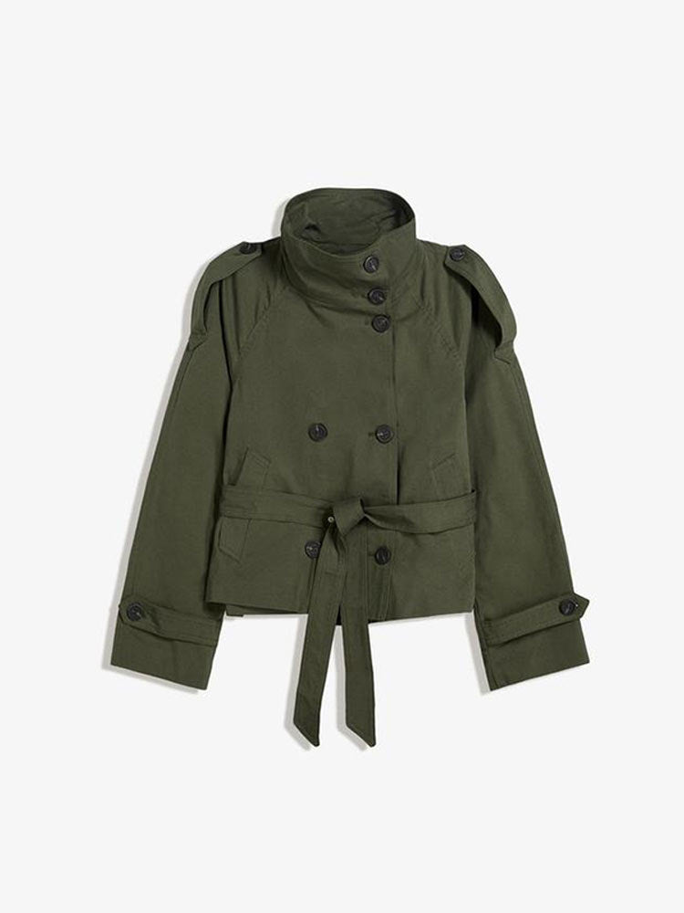 Retro Lapels Design Double Breasted Lace Up All-match Long Sleeve Short Trench Coat